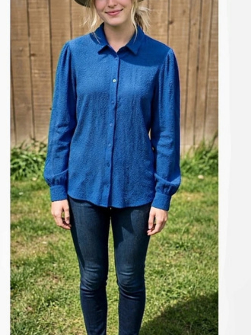 ICHI Button-Down Shirt in Blue Size Medium Like New